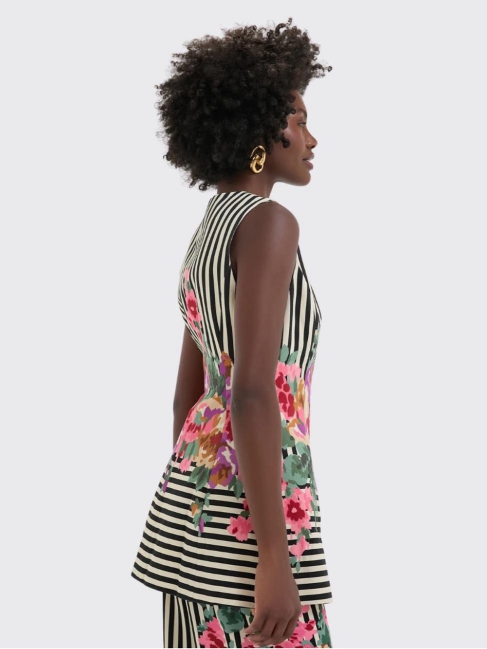 Tuckernuck Structured Rhoda Tunic Top Floral Stripe Black White Sz 8 NWT - Picture 2 of 12